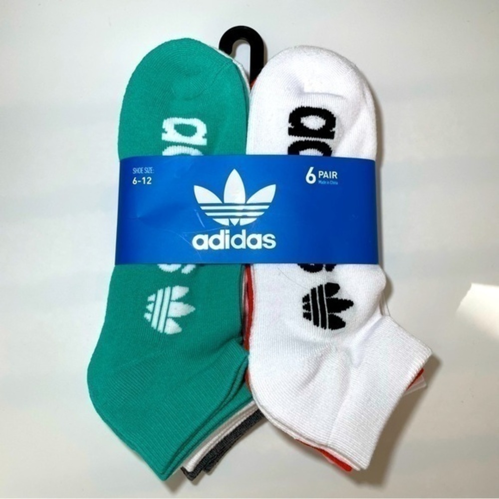 Adidas men’s low cut socks 6 pairs size 6-12 green white orange gray black